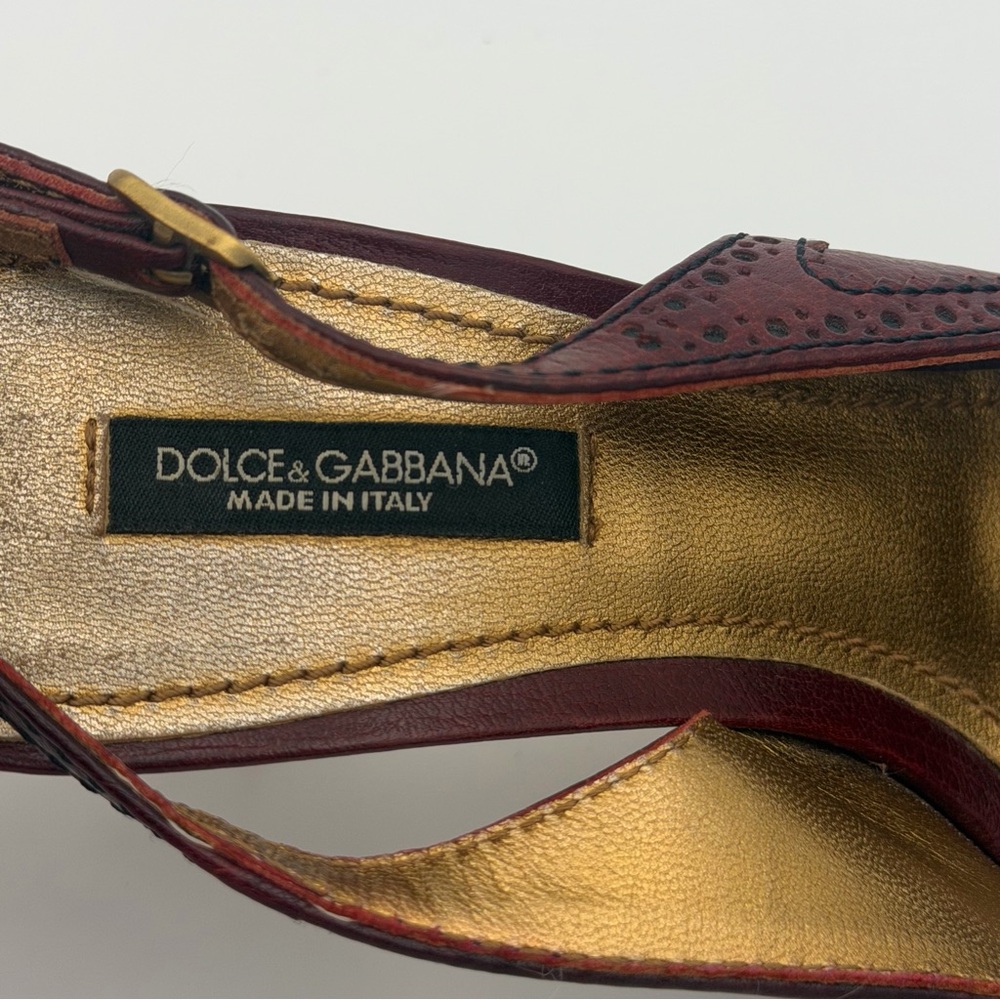 DOLCE & GABBANA BURGUNDY LEATHER SLINGBACK HEELS – IT 36 - Picture 2 of 7